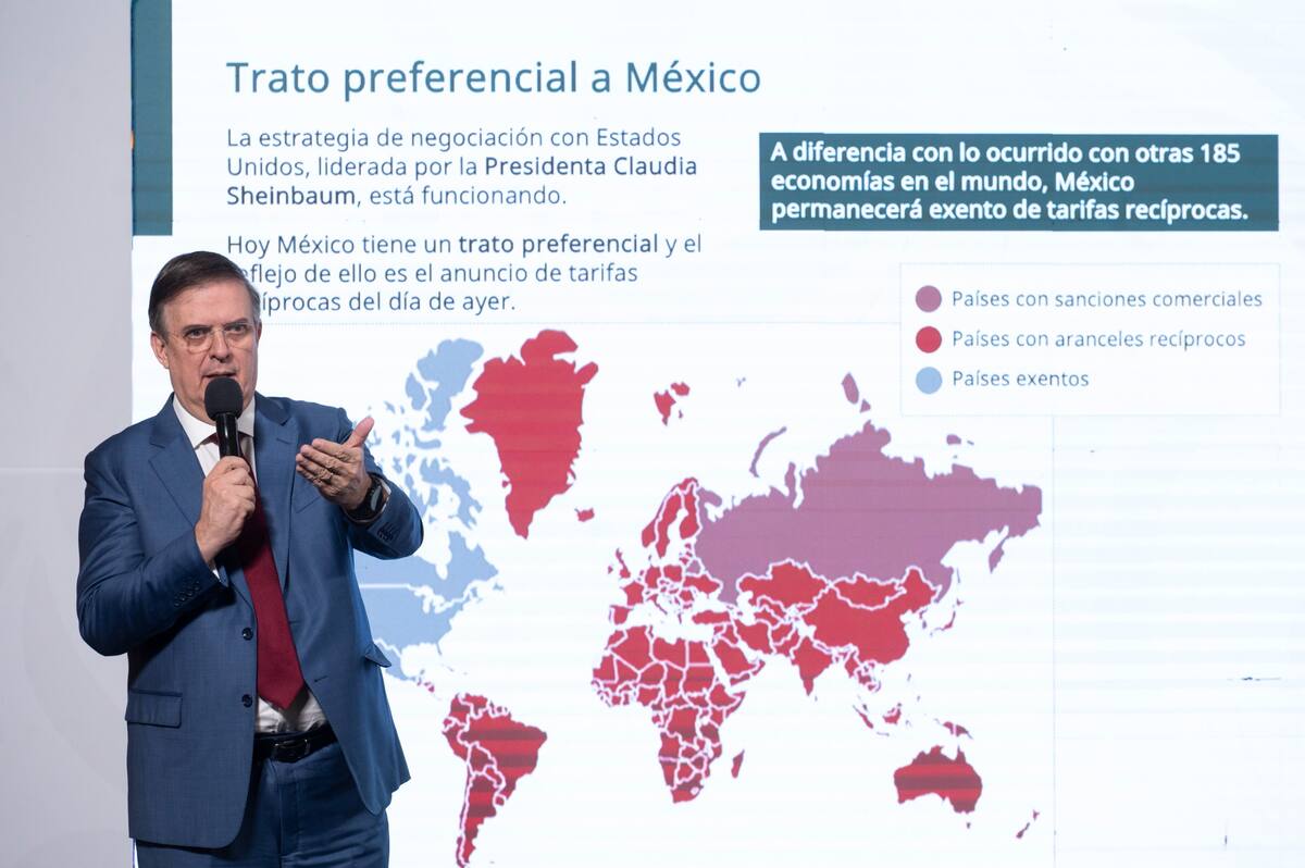 El secretario de Economía de México, Marcelo Ebrard, explica las condiciones que favorecieron al País para evitar aranceles de Estados Unidos. | Crédito: Presidencia