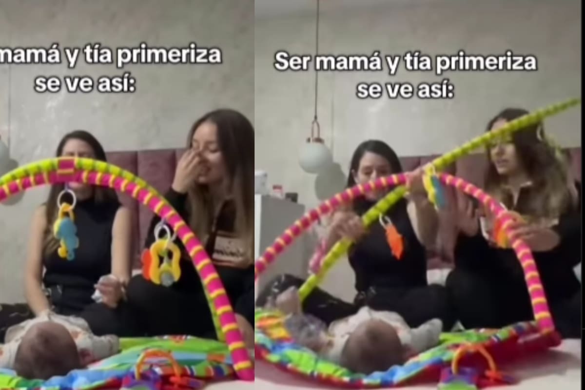 ‘Ser madre y tía primeriza se ve así’: bebé casi queda atrapado bajo tapete de juegos con decoraciones que se desplomaron
