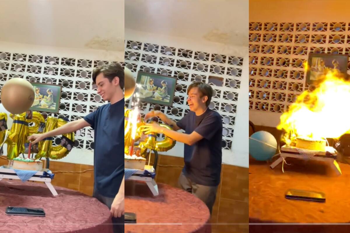 ¡Susto de cumpleaños! A un joven le explota un globo en la cara por culpa de la vela