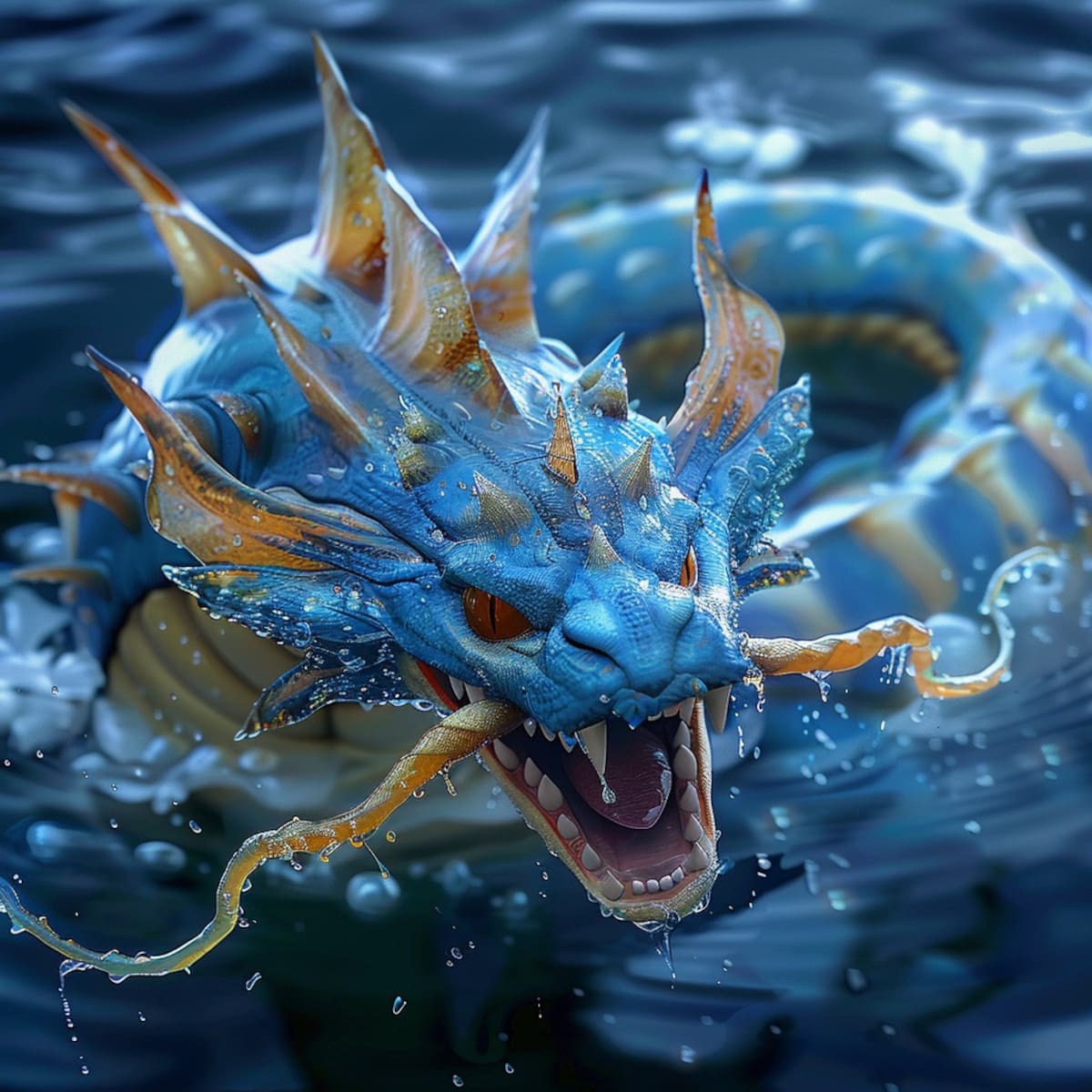 Esta imagen de Gyarados de Pokémon fue generada por la Inteligencia Artificial de Midjourney