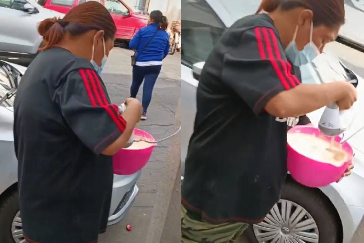 VIDEO: Mujer es captada usando poste de luz para conectar una batidora y se vuelve viral