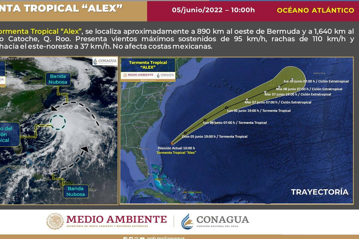 Tormenta "Alex" toma fuerza frente a costas de Yucatán, informa Protección Civil