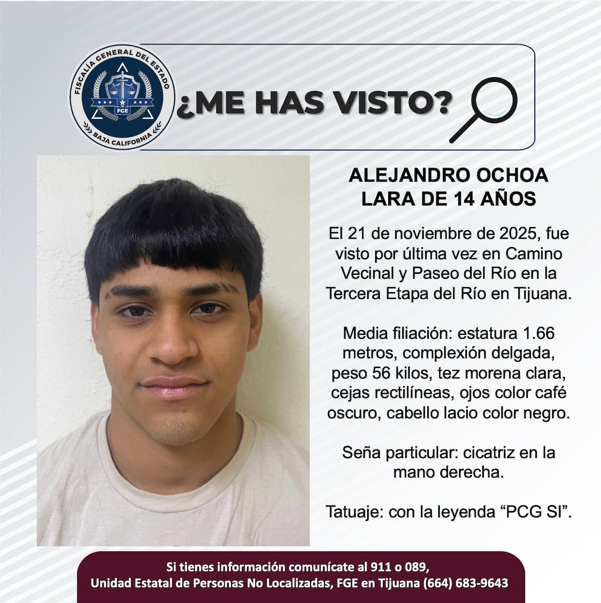 Fue visto por última vez el 21 de noviembre de 2025.