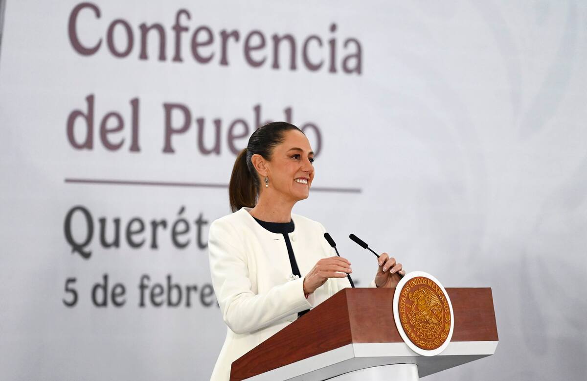 Claudia Sheinbaum Pardo en su "Mañanera del Pueblo" sostenida en Querétaro el 5 de febrero del 2025. | Crédito: Presidencia
