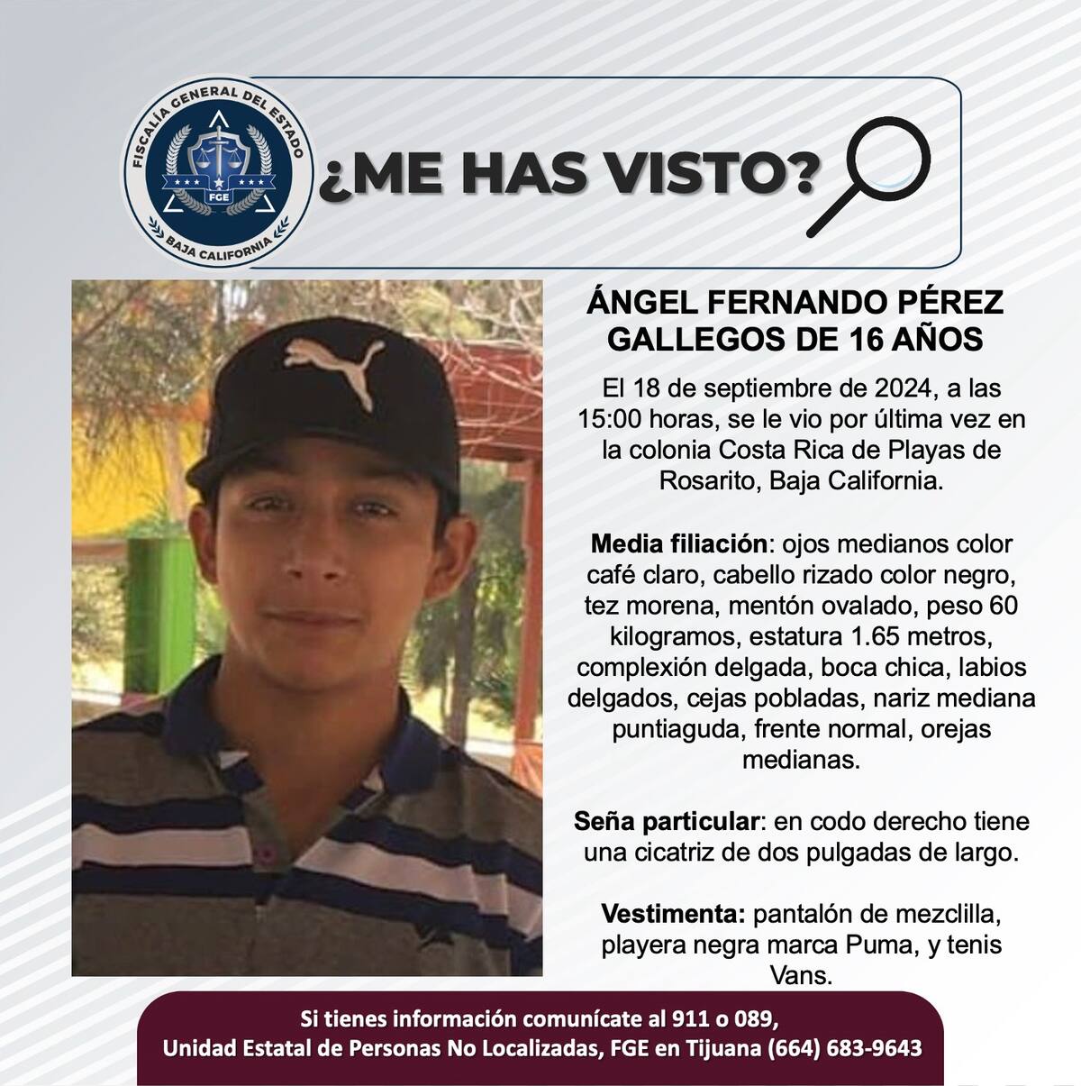 Ángel Fernando Pérez Gallegos fue visto por última vez el 18 de septiembre de 2024.