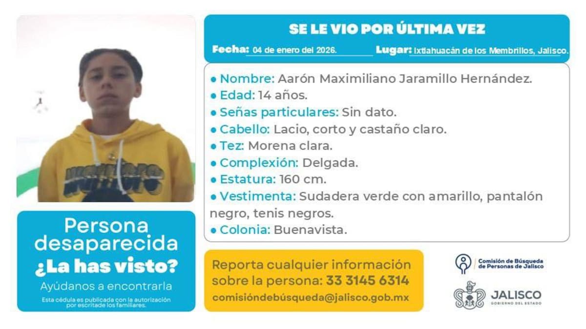 Buscan a cinco menores vistos por última vez en Buenavista, Ixtlahuacán de los Membrillos. Llamar al 33 34 45 63 14 de la Comisión Estatal de Búsqueda de Jalisco si tiene información.