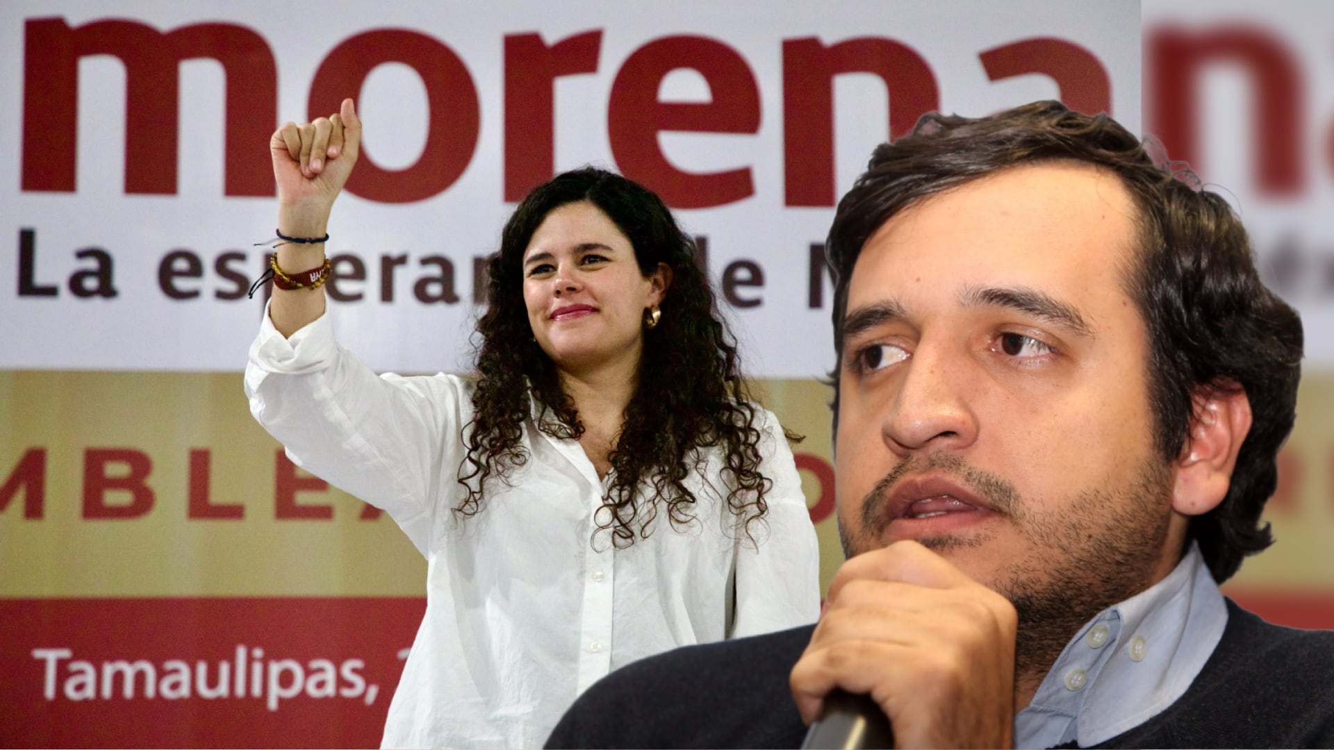 Andrés Manuel López Beltrán, hijo de AMLO, acompaña a Luis María Alcalde Luján, presidenta nacional de Morena. | @PartidoMorenaMx