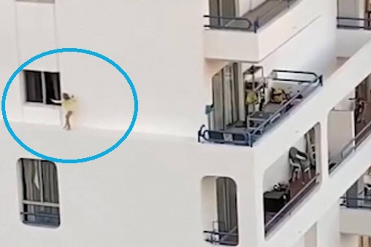 VIDEO: ¡Espeluznante! niña camina por cornisa de un edificio en Tenerife