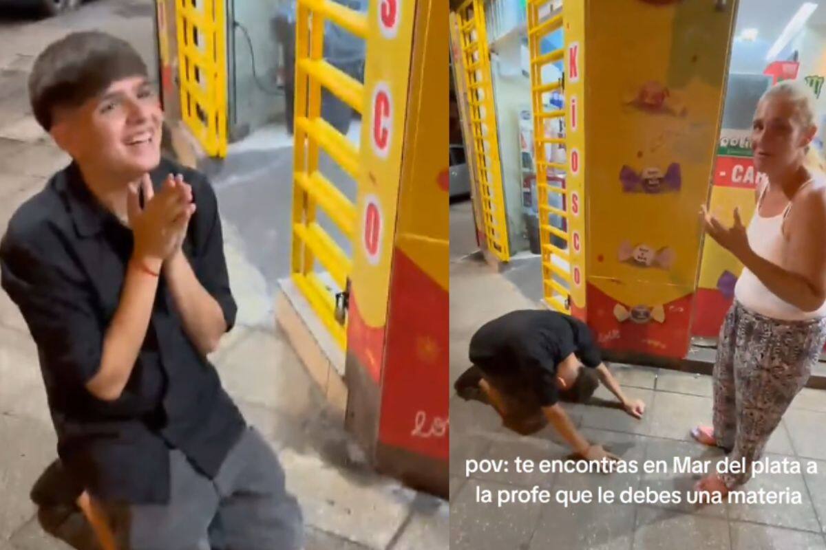 Alumno se encuentra con su maestra y se arrodilla para pedirle pasar la materia