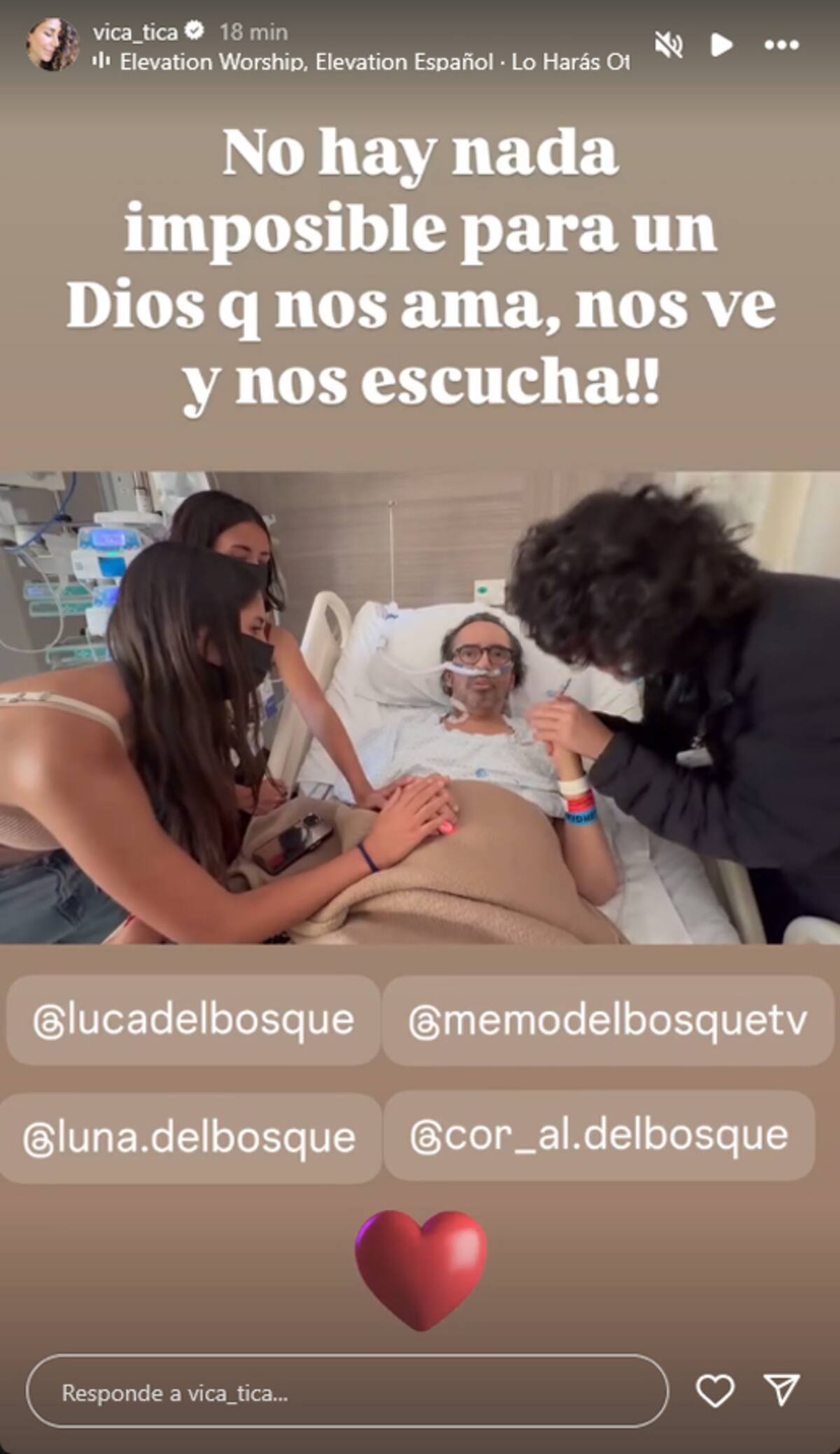 Vica Andrade compartió una imagen de Guillermo del Bosque en el hospital.
