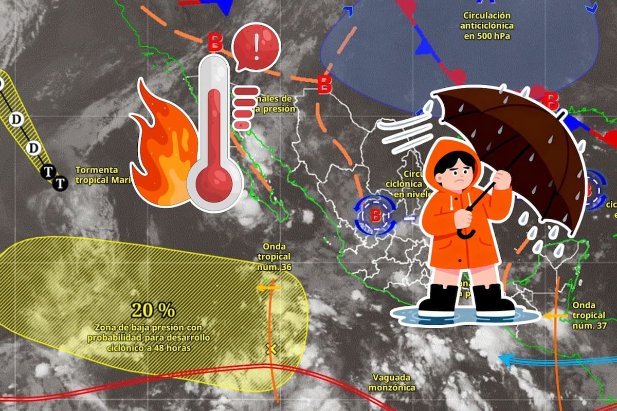Monzón mexicano y onda tropical 37 provocarán lluvias intensas en México este martes 8 de septiembre