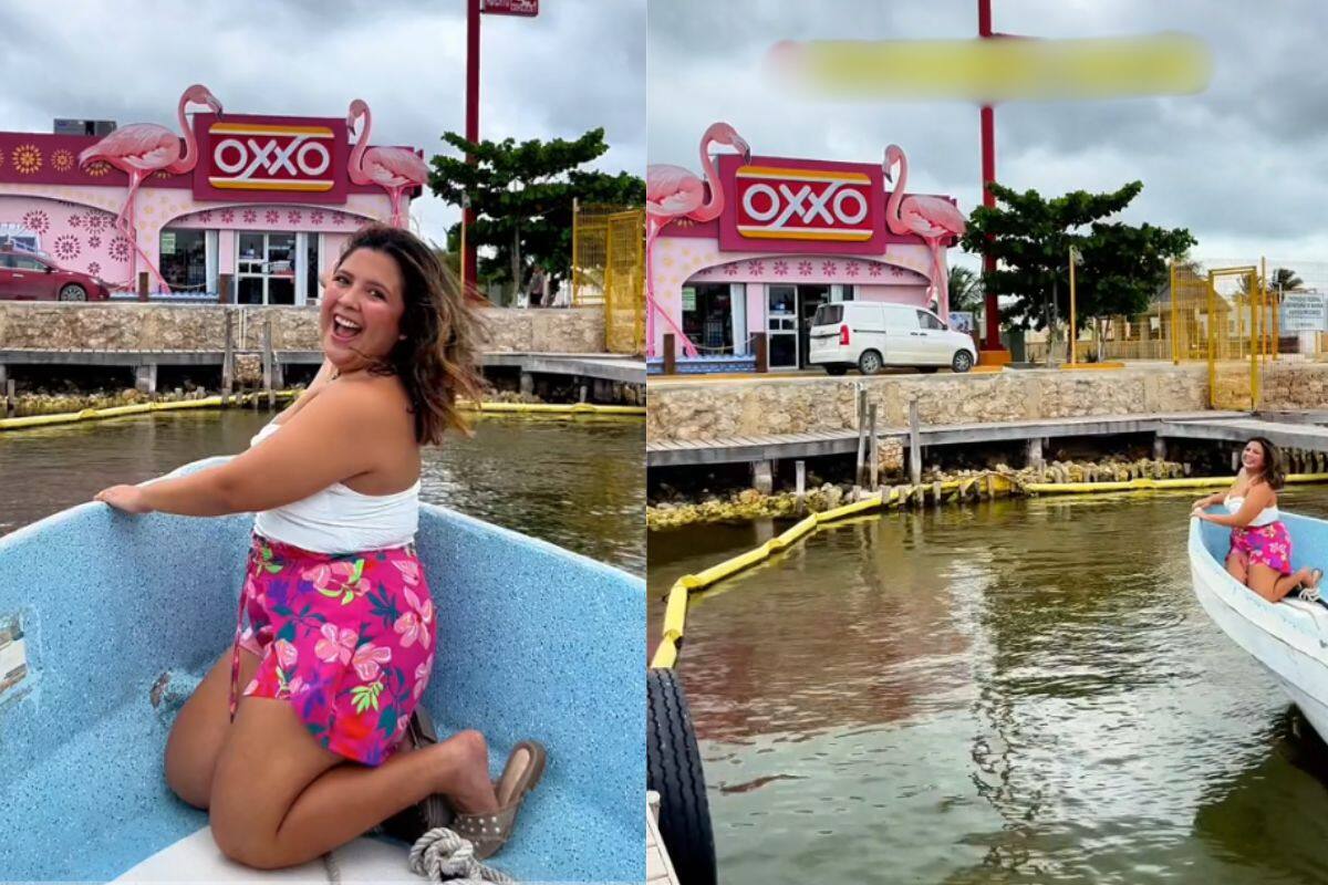 ¿Oxxo en medio del mar? VIDEO de mujer llegando en lancha a tienda en Yucatán se hace viral
