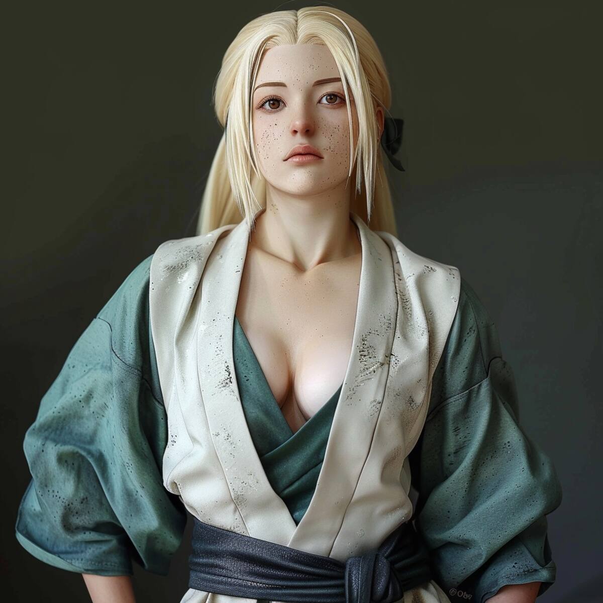 Tsunade Senju, la quinta Hokage de Konoha, en una versión realista creada por la IA de Midjourney