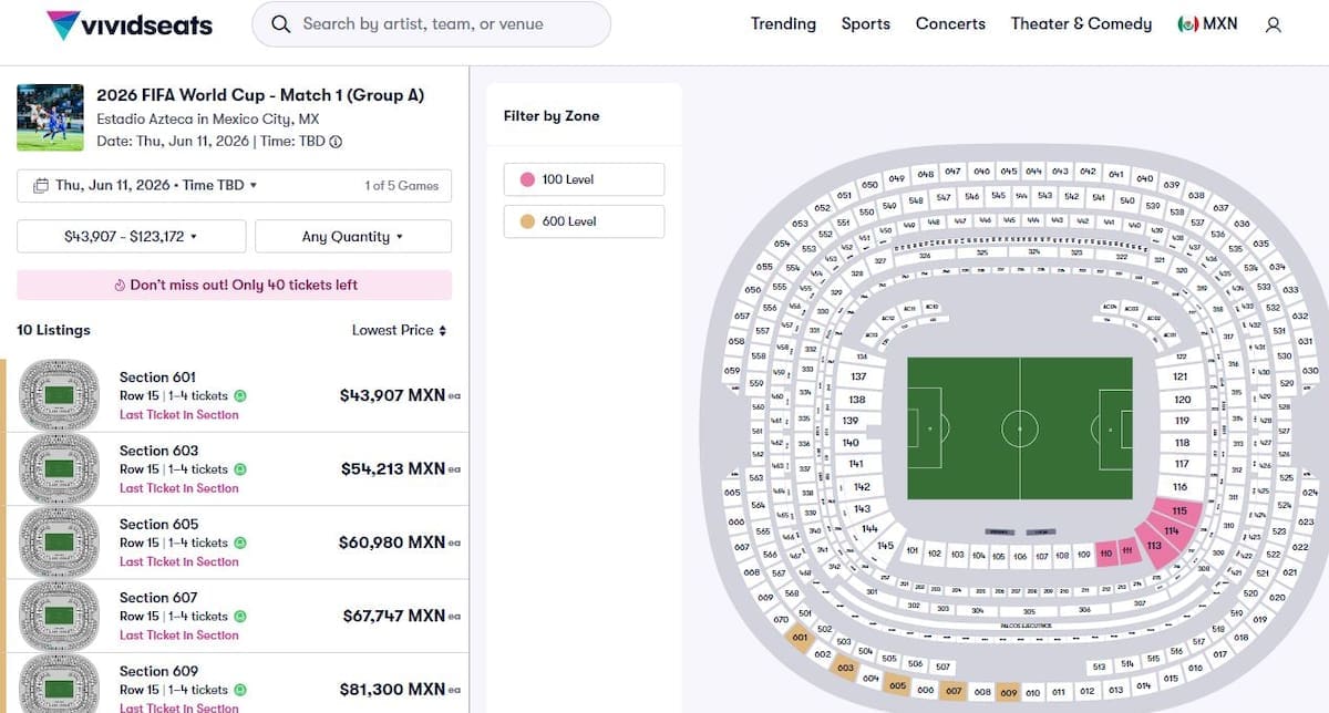 Los boletos superan los 40,000 pesos mexicanos en la plataforma de Vivid Seats. / Foto: Internet. (Misael Montano)