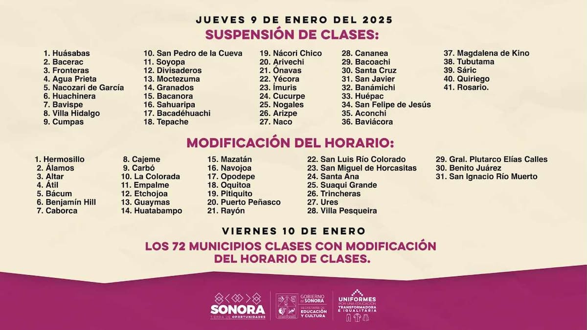 Sonora adapta horarios y suspende clases en varios municipios por clima helado. Foto: SEC