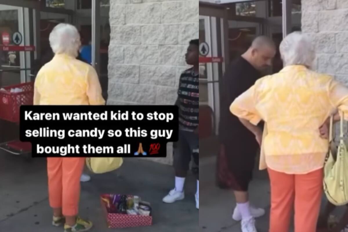Adulta mayor reprende a un niño por vender dulces fuera del supermercado, pero un hombre interviene y se los compra todos