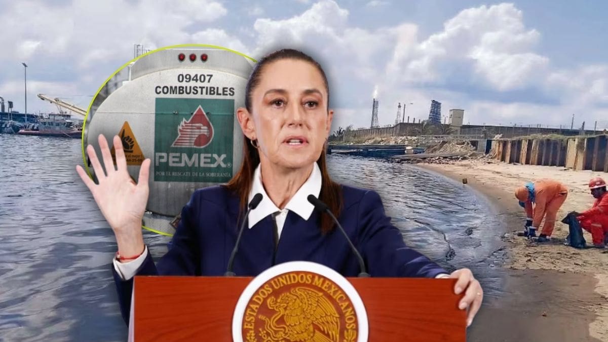Claudia Sheinbaum aclara que el principal derrame en Dos Bocas provino de un barco, no de Pemex, y advierte que la FGR investigará el caso por ser “delito penal”