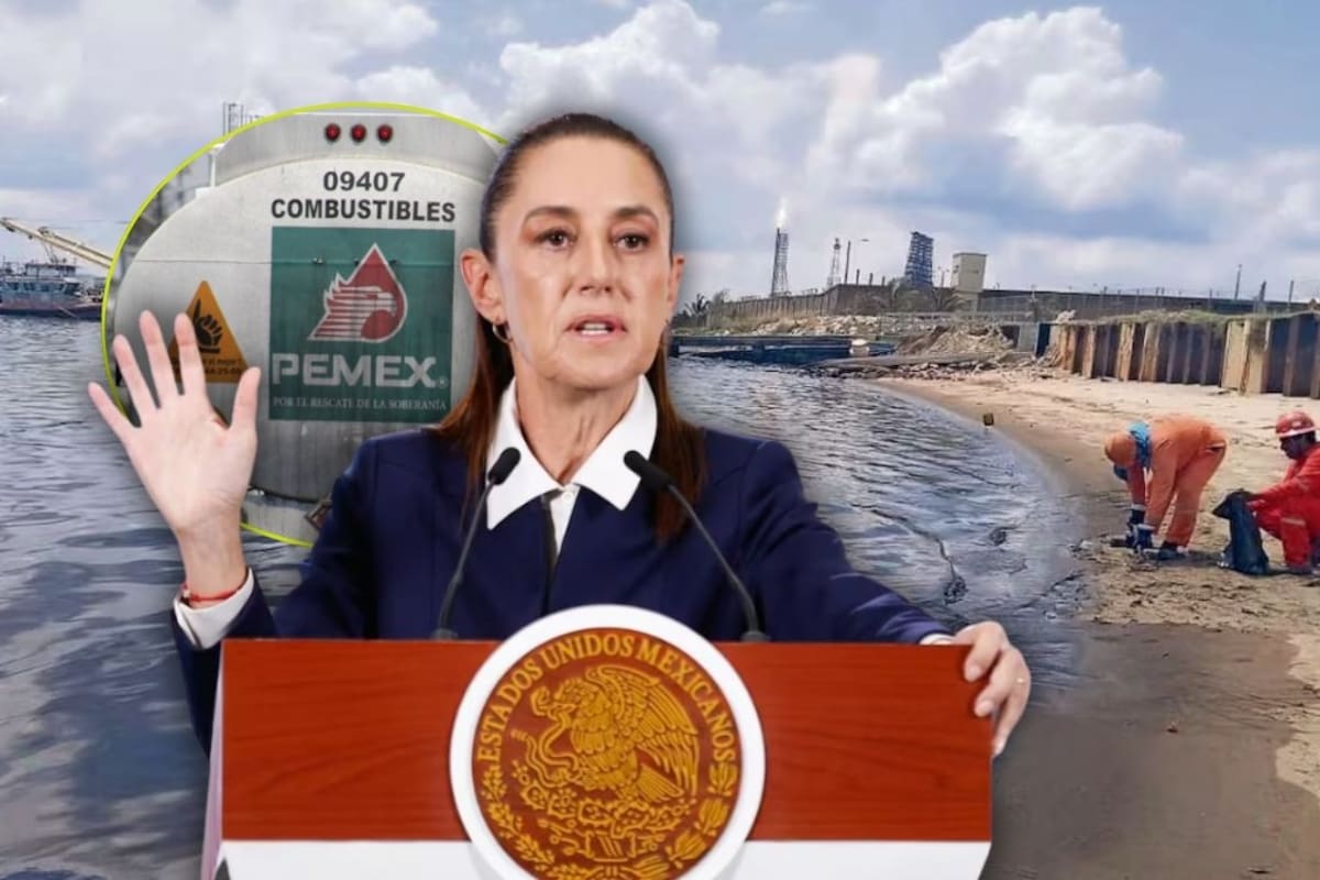 Claudia Sheinbaum aclara que el principal derrame en Dos Bocas provino de un barco, no de Pemex, y advierte que la FGR investigará el caso por ser “delito penal”