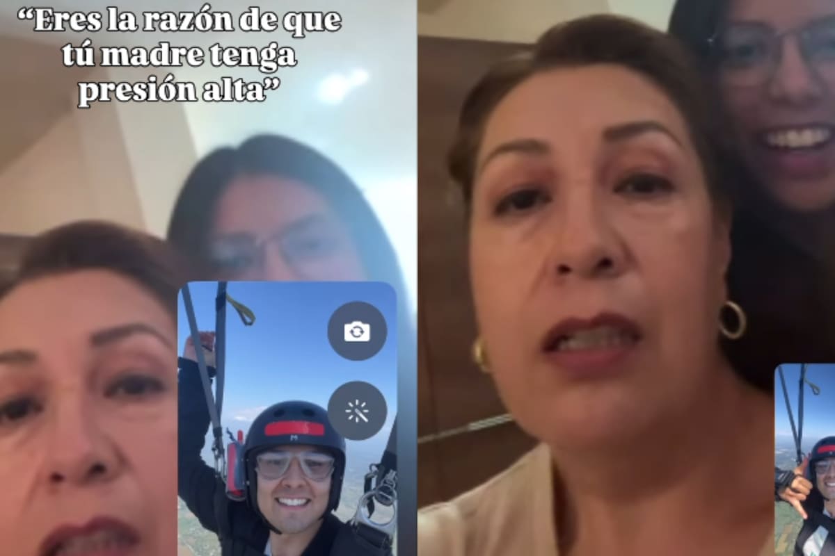 “POV: eres la razón por la que tu madre tiene la presión arterial alta”: joven sorprende a su mamá con una videollamada mientras salta en paracaídas