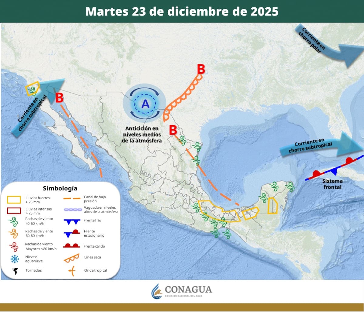 Pronóstico del clima para este martes 23 de diciembre del 2025. | Crédito: SMN