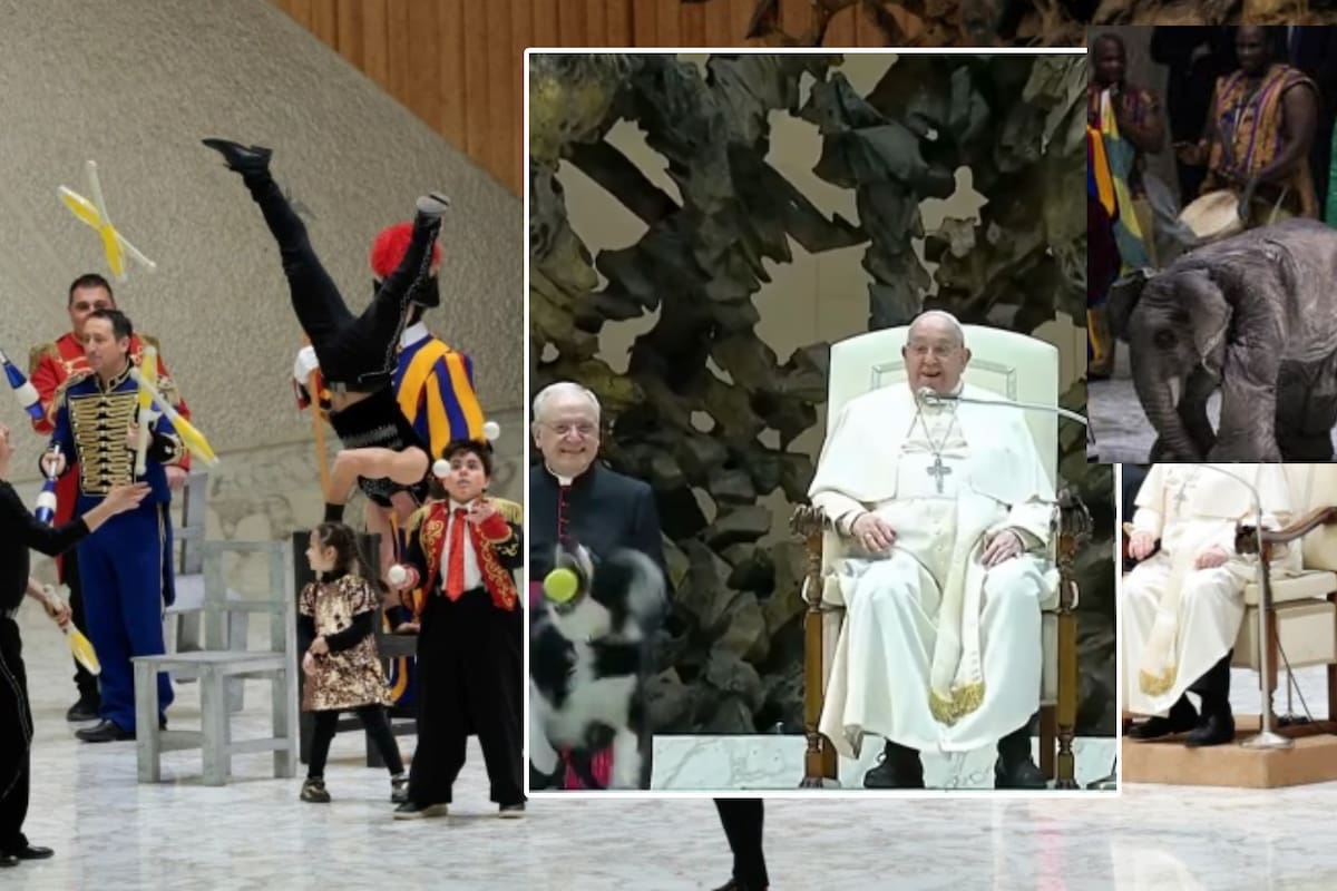 Papa Francisco disfrua con circo en El Vaticano, de acróbatas hasta un perrito