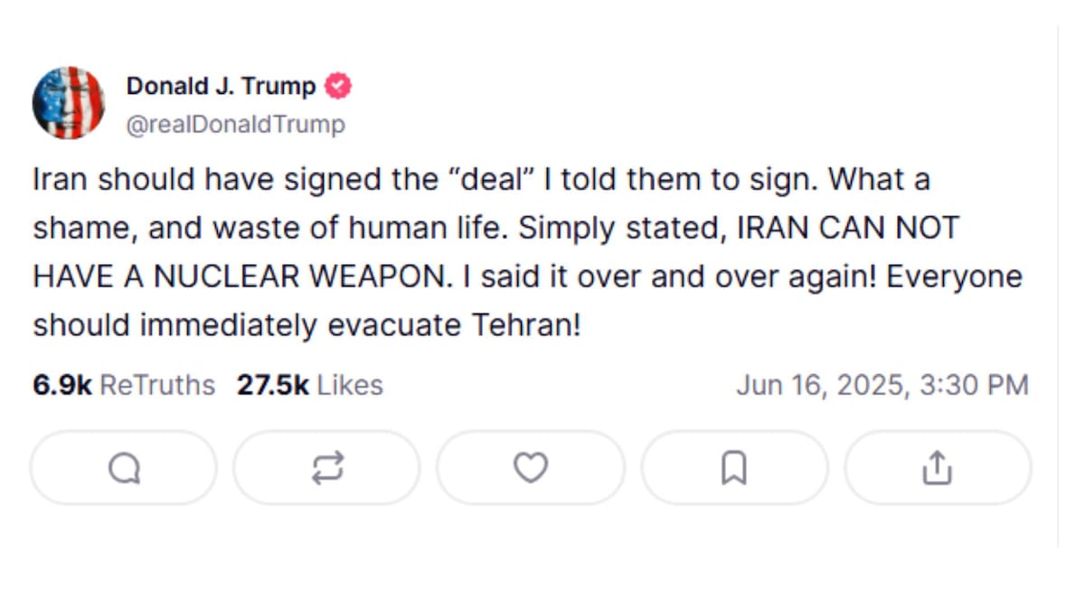 También señaló que mantiene comunicación constante con el primer ministro israelí, Benjamín Netanyahu, y aseguró que está “hablando con todos”. Foto: Capture Truth Social.