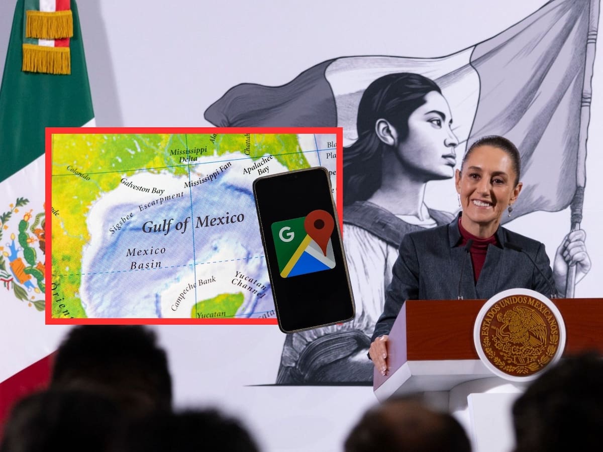 México enviará carta a Google para defender el nombre de “Golfo de México”, informó Claudia Sheinbaum. | Crédito: Presidencia/Canva
