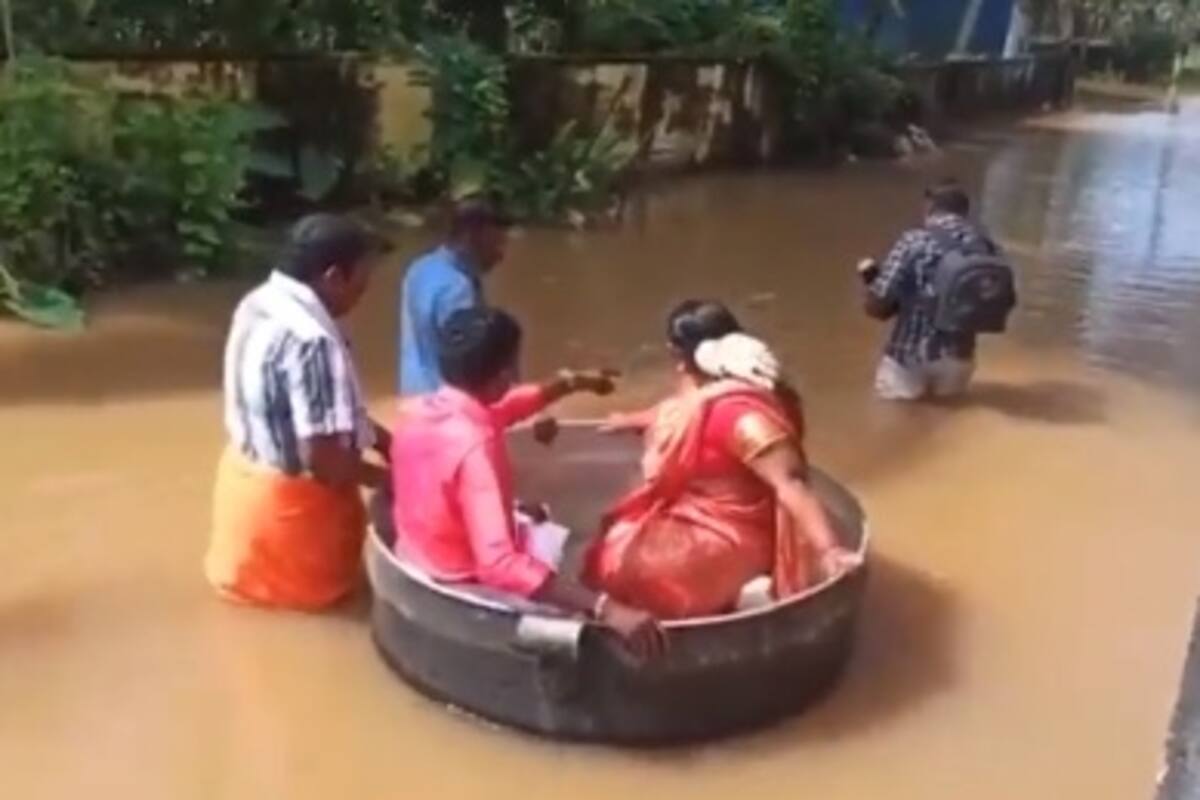 Viajan en una gran olla para llegar a su boda luego de inundación