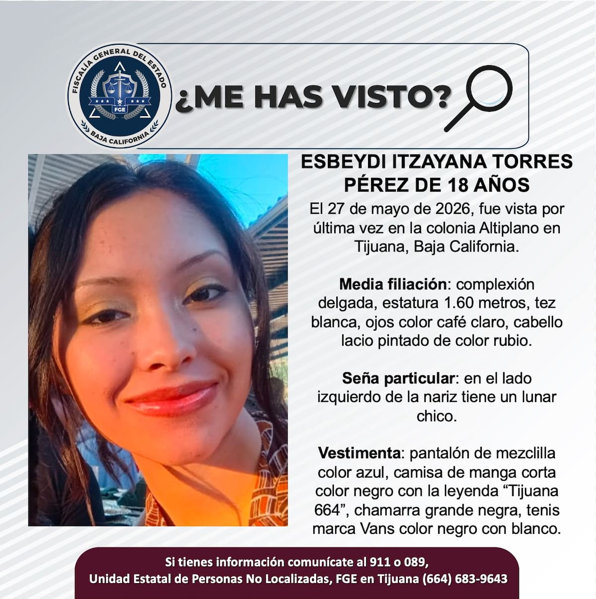 Fue vista por última vez el 27 de mayo de 2026.
