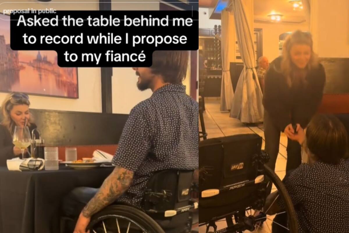 Hombre en silla de ruedas se ‘arrodilla’ para pedirle matrimonio a su novia