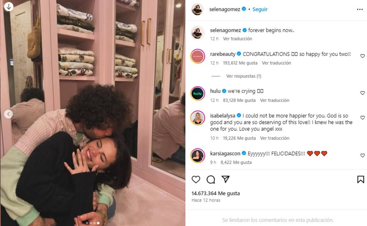 Selena Gomez se compromete con Benny Blanco / Instagram @selenagomez