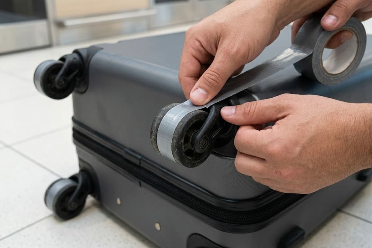Por qué recomiendan poner cinta adhesiva en las ruedas de las maletas antes de viajar y cómo este sencillo truco ayuda a evitar suciedad y problemas de movimiento
