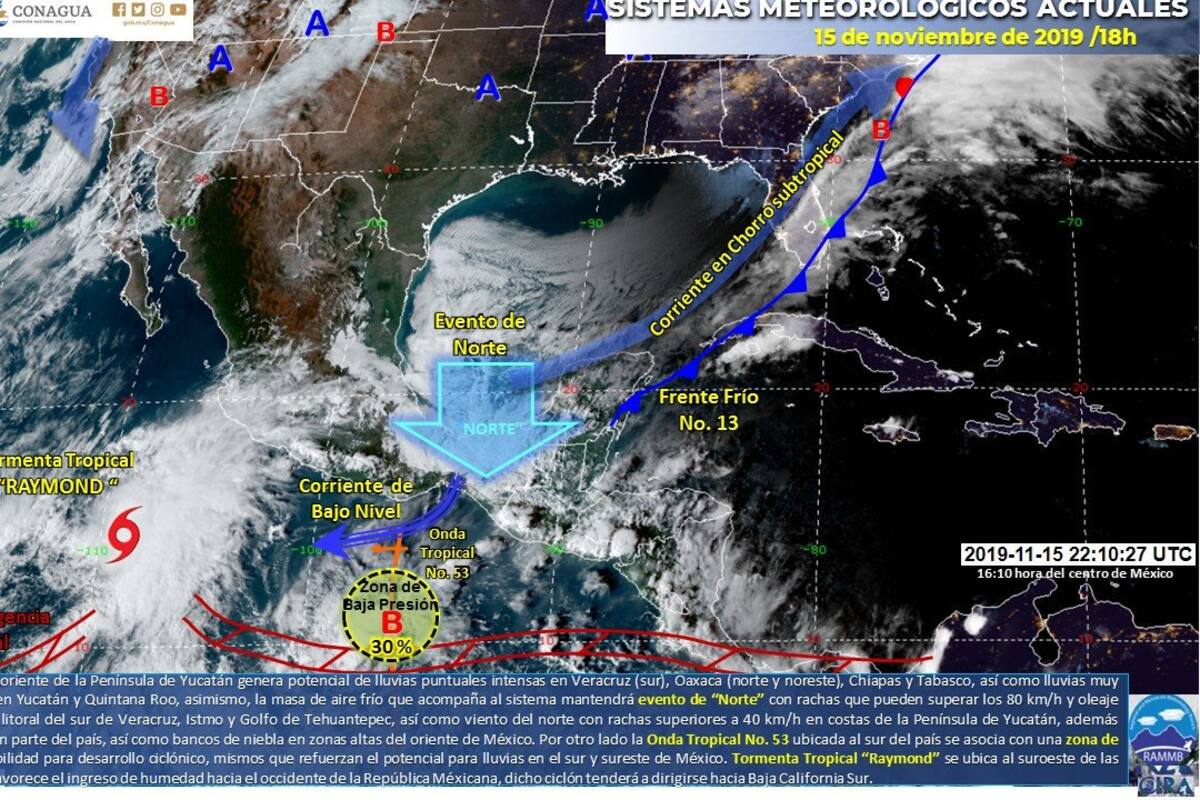 Clima hoy: Frente frío y ciclón "Raymond" traerán fuertes lluvias