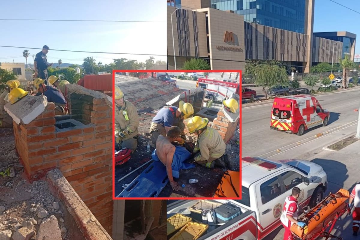 Hombre pasa dos días atrapado en una chimenea de 25 centímetros en Hermosillo y Bomberos realizan maniobras de demolición para rescatarlo