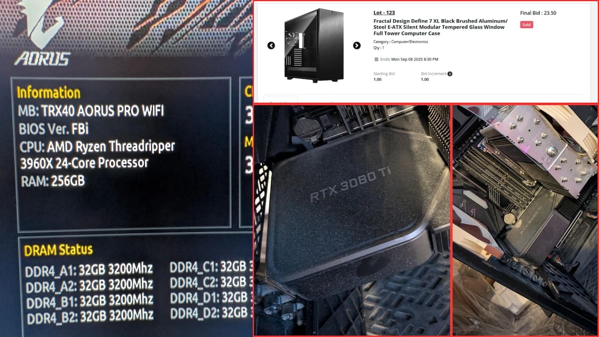 Pagó 400 pesos por una computadora en una subasta, pero al llegar a casa descubrió que adentro había una CPU de 24 núcleos, una RTX 3080 Ti y 256 GB de RAM: un equipo que hoy vale 48,600 pesos
