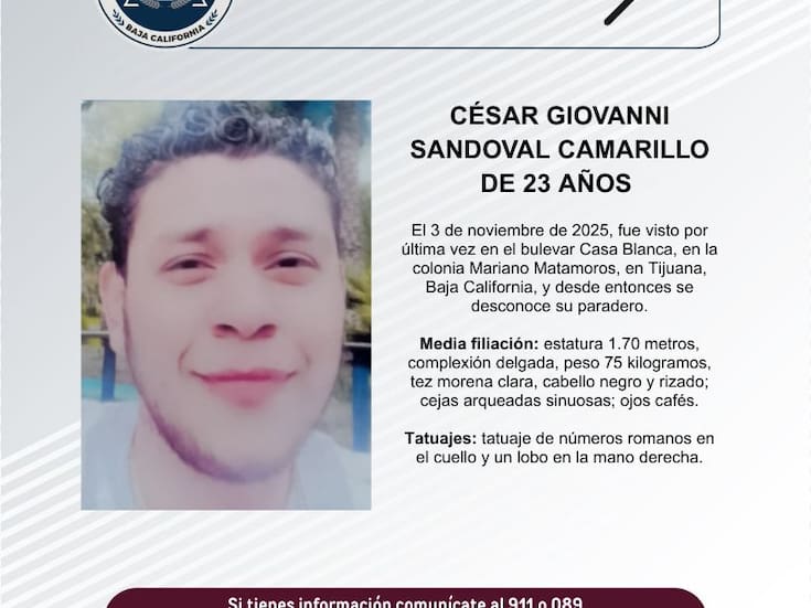 Se busca a César Giovanni Sandoval Camarillo, de 23 años