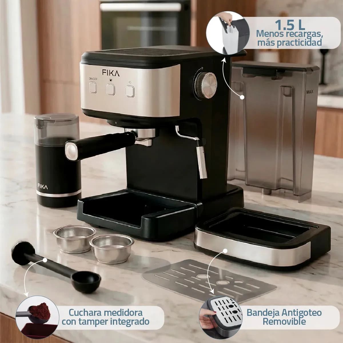 Cafetera Expresso Con Molino Maquina Cafe Individual Italiana Capuchino Fika Rito Set | Mercado Libre