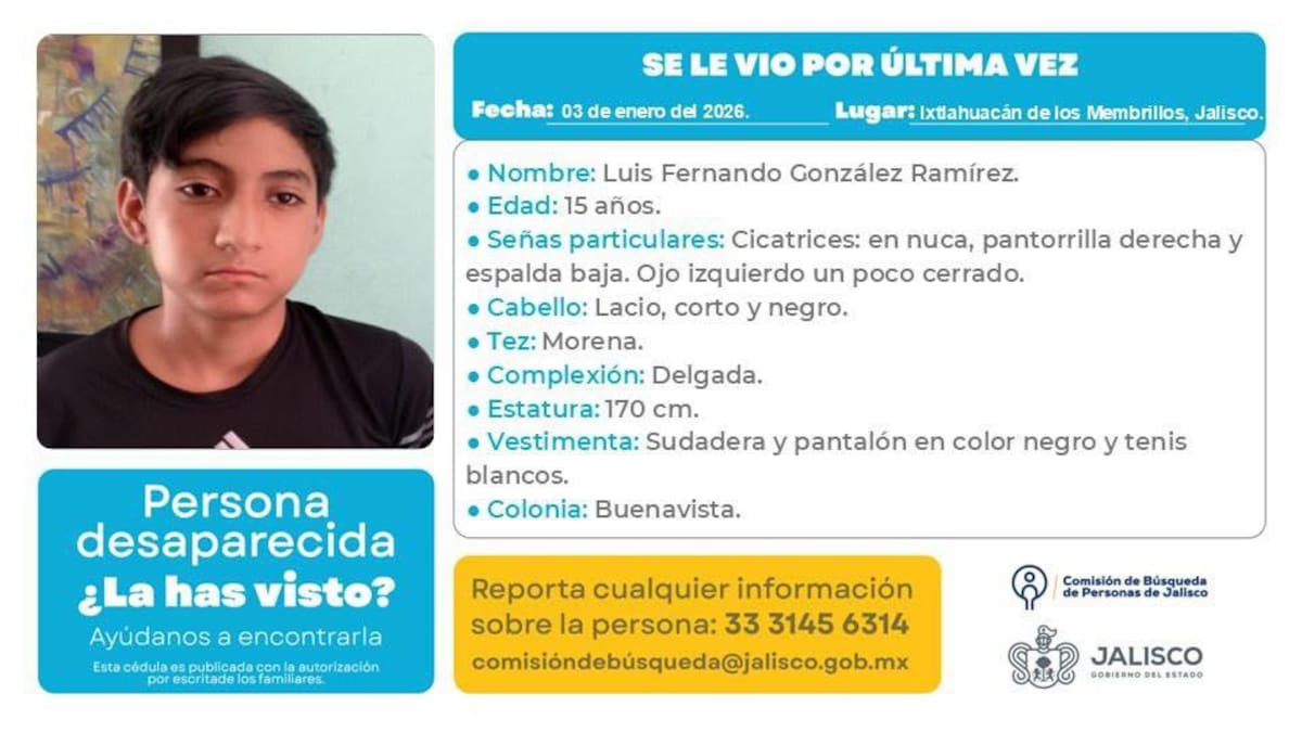 Buscan a cinco menores vistos por última vez en Buenavista, Ixtlahuacán de los Membrillos. Llamar al 33 34 45 63 14 de la Comisión Estatal de Búsqueda de Jalisco si tiene información.