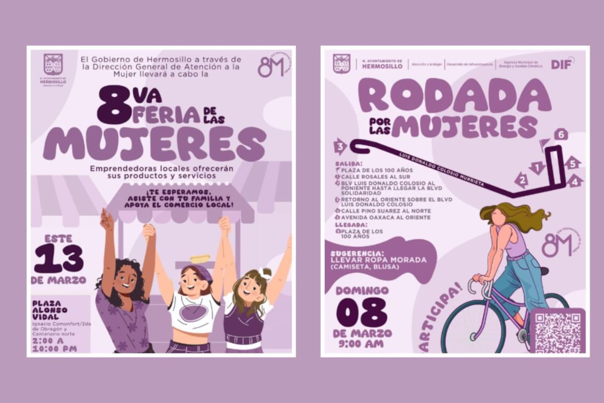 Hermosillo conmemora el Día de la Mujer con rodada simbólica y feria de emprendedoras el 8 y 13 de marzo