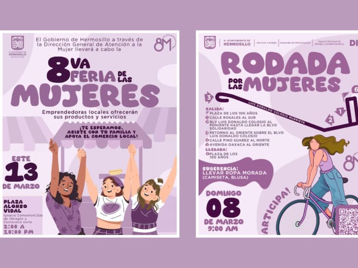 Hermosillo conmemora el Día de la Mujer con rodada simbólica y feria de emprendedoras el 8 y 13 de marzo