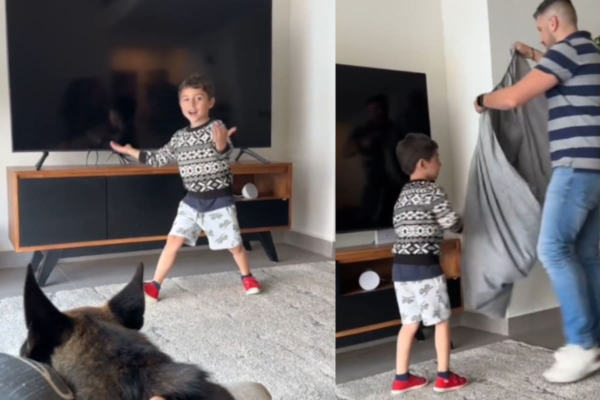 Niño quería hacer un acto de magia delante de sus padres y hermano, pero terminó rompiendo la televisión