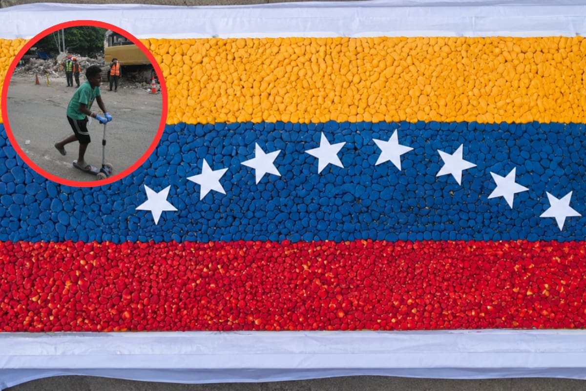 Voluntarios elaboran pastel de 8 metros con los colores de Venezuela para llevar alimento y un momento de alegría a los niños damnificados por los terremotos