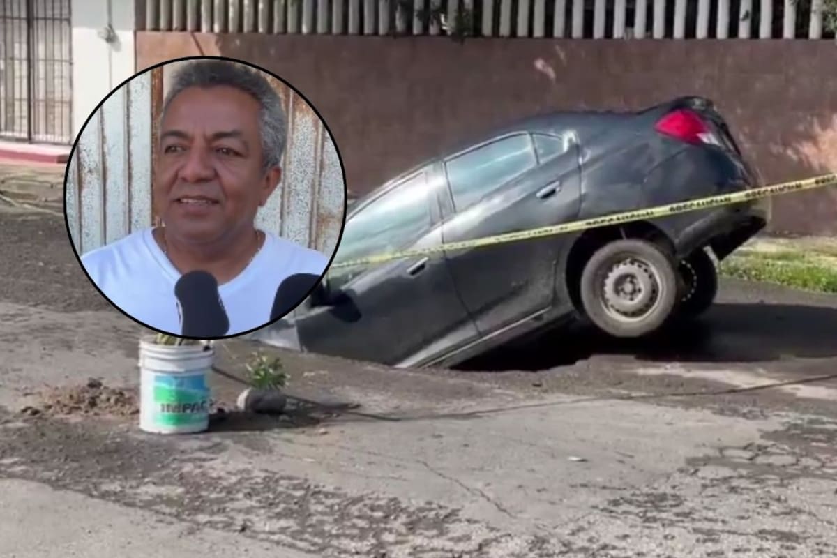 Fue a buscar a sus hijos a la escuela cuando un socavón se abre en plena lluvia y atrapa su automóvil en Veracruz; la alcaldesa se desvincula de lo sucedido en la vía pública