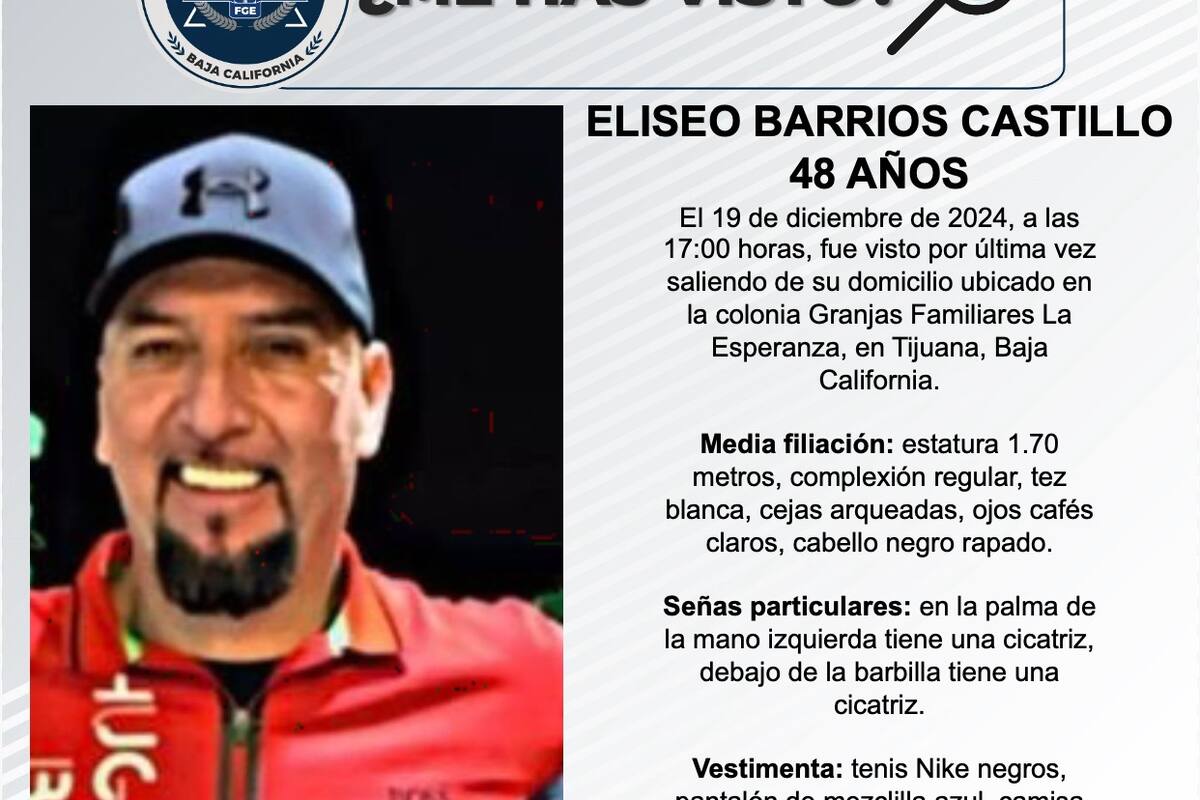 Se busca a Eliseo Barrios Castillo de 48 años de edad