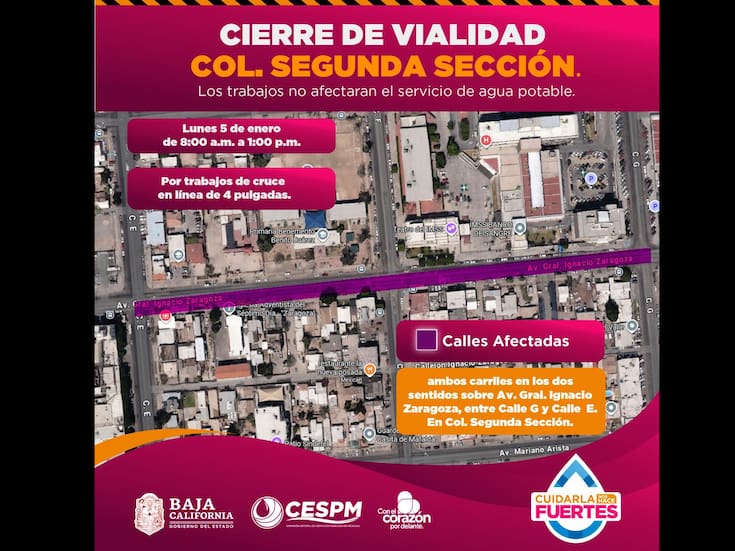 Anuncian cierre temporal de vialidad en la colonia Segunda Sección