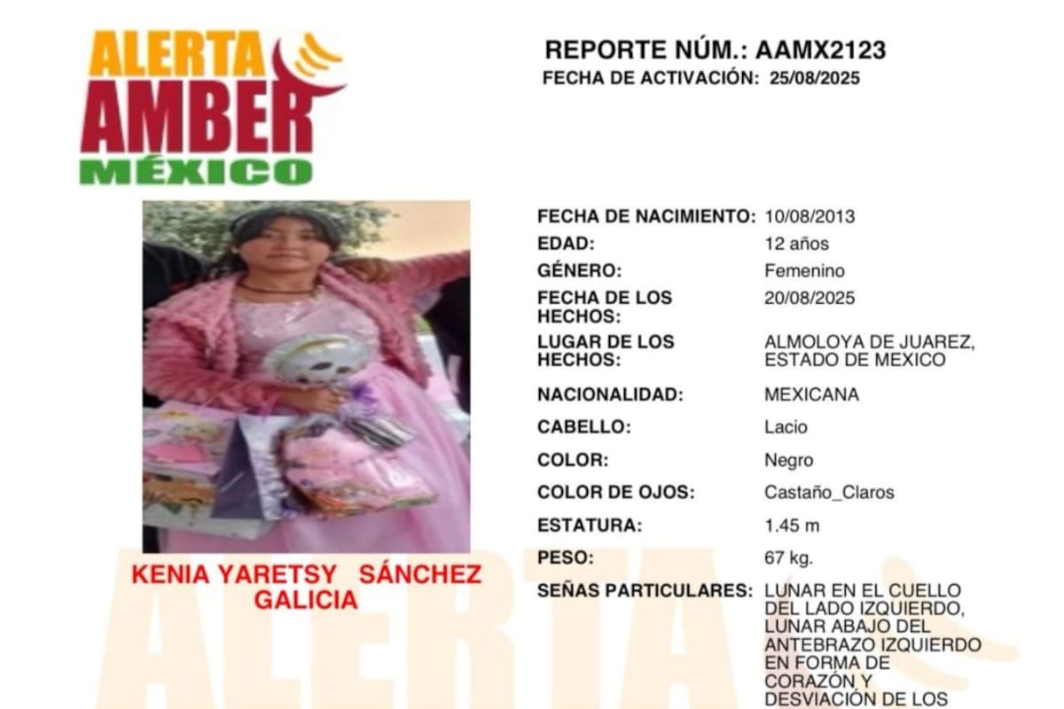 Activan Alerta Amber para Kenia Yaretsy Sánchez Galicia