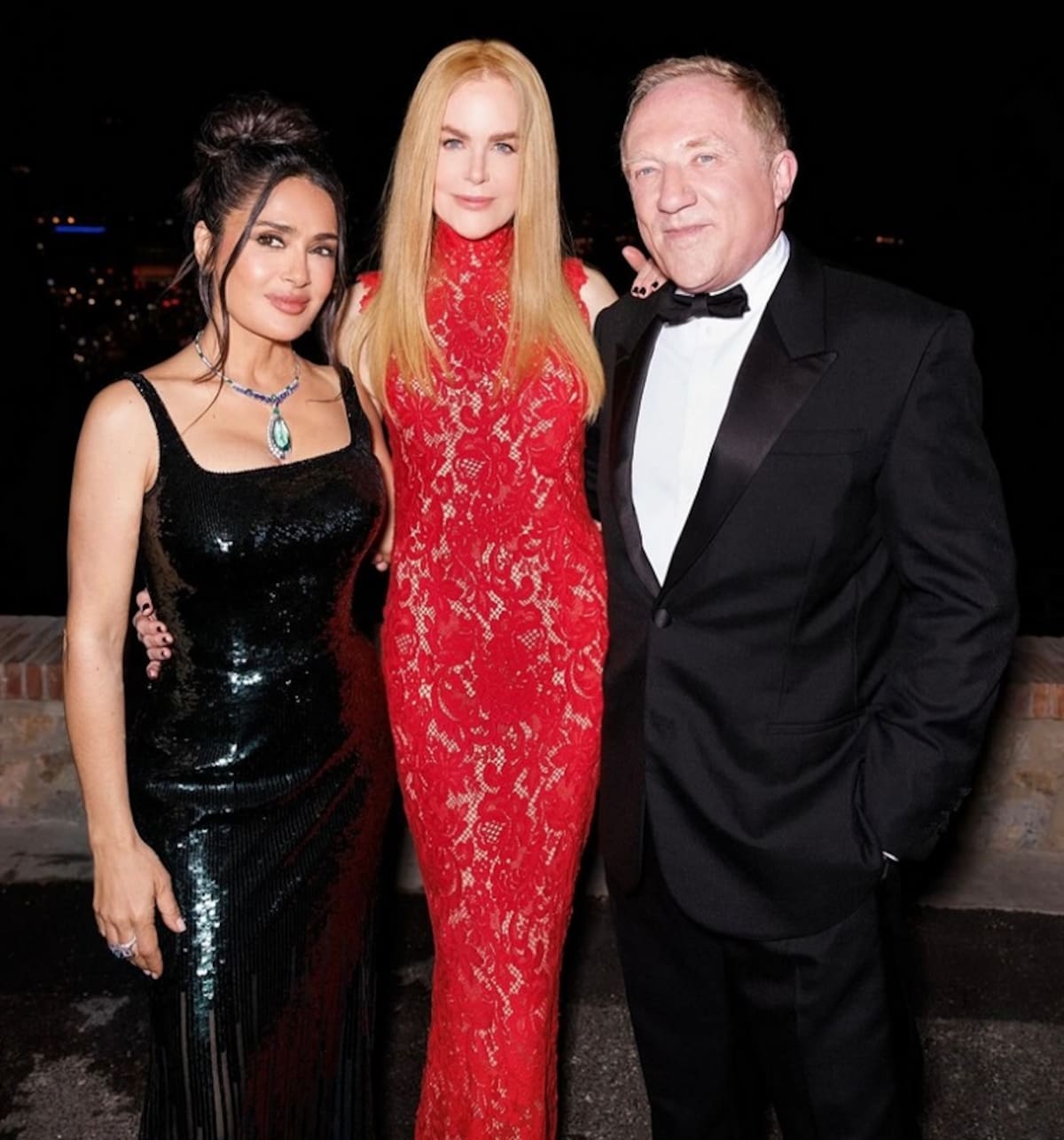 Salma Hayek, Nicole Kidman y François-Henri Pinault.