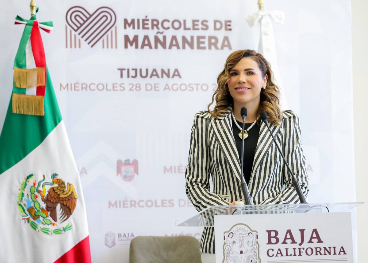 La gobernadora Marina del Pilar Ávila Olmeda durante la conferencia “Miércoles de mañanera”.