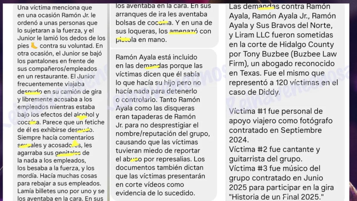 Usuarios en redes comparten extractos de la demanda donde se describen testimonios incluidos en el proceso judicial.