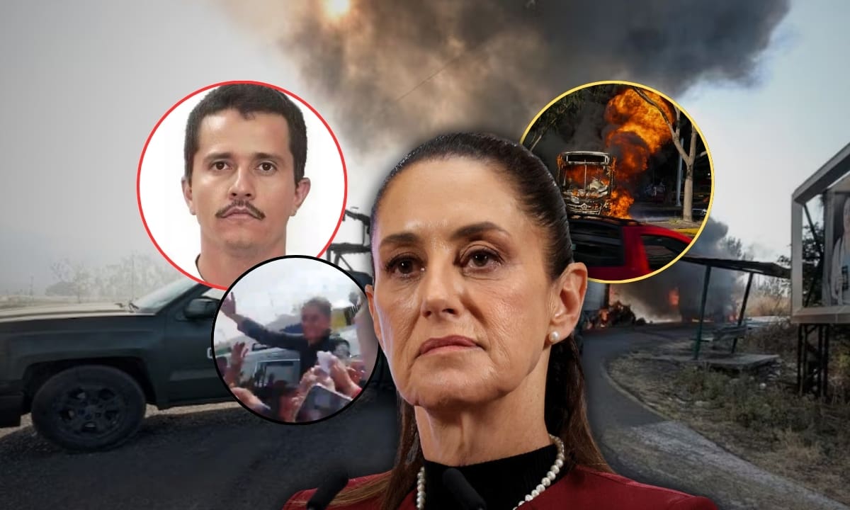 Tras los reportes del abatimiento, se registraron bloqueos carreteros, quema de vehículos y detonaciones en distintas regiones. Foto: Especial (Capturas de video/Reforma/Redes sociales)